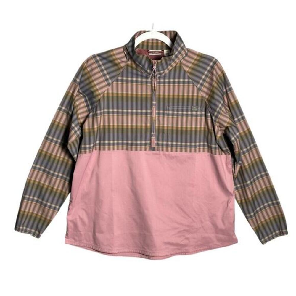 LL Bean Sz M Everyday SunSmart Woven Plaid Quarter-Zip Pullover Shirt Colorblock